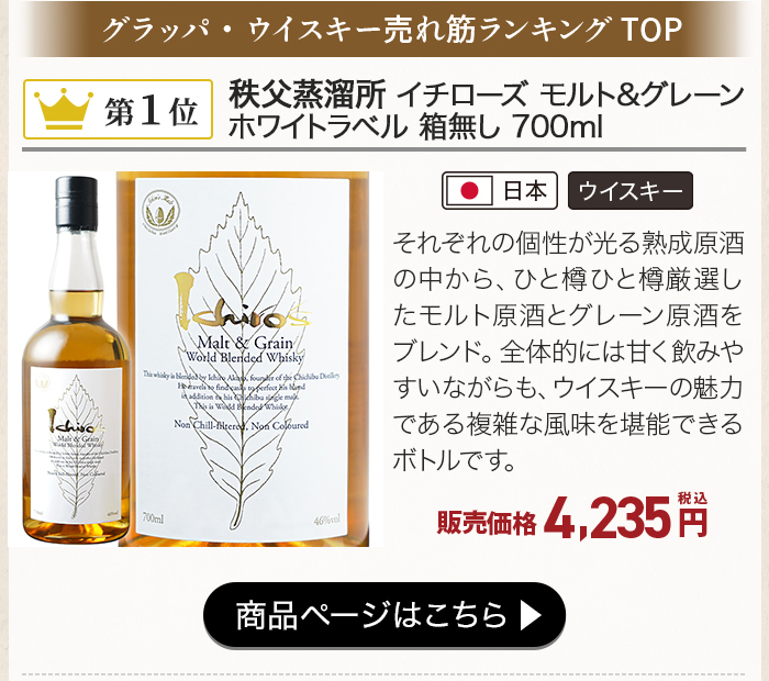 秩父蒸溜所 イチローズ モルト＆グレーン ホワイトラベル 箱無し 700ml