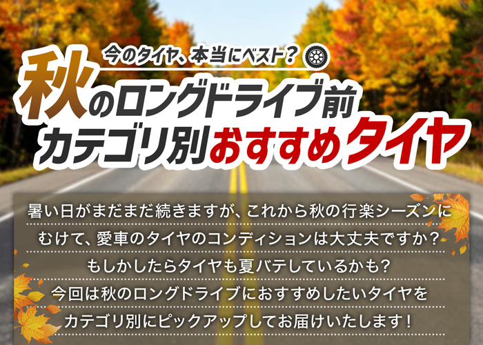 秋のロングドライブ前カテゴリ別おすすめタイヤ