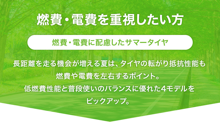 燃費・電費を重視したい方 燃費・電費に配慮したサマータイヤ