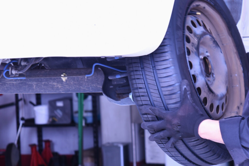 A scene of tire replacement work