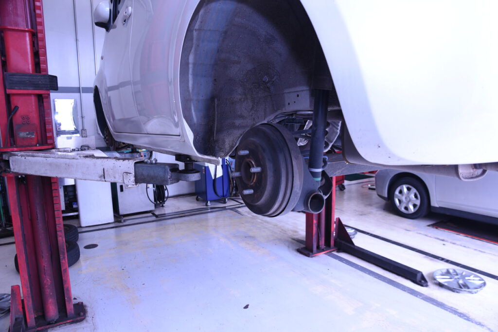 A scene of tire replacement work