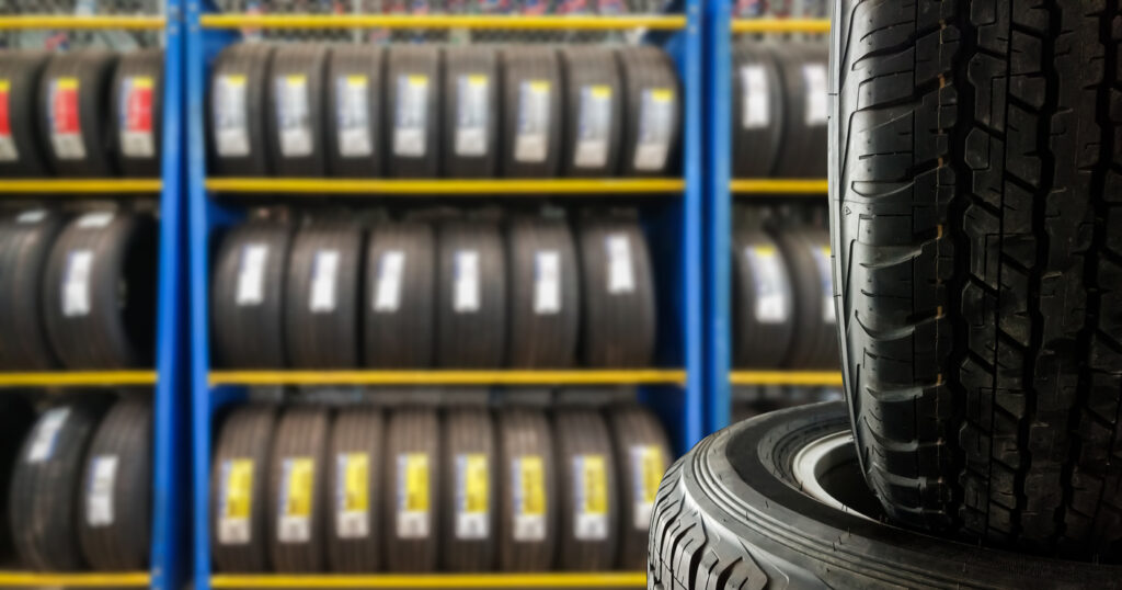 Tires showing for sell or fix in the shop