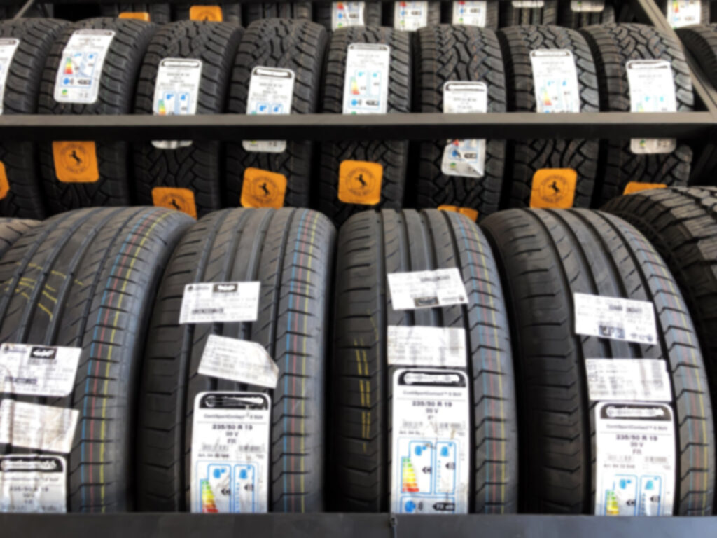 Tire stock in a wareouse blurred image.