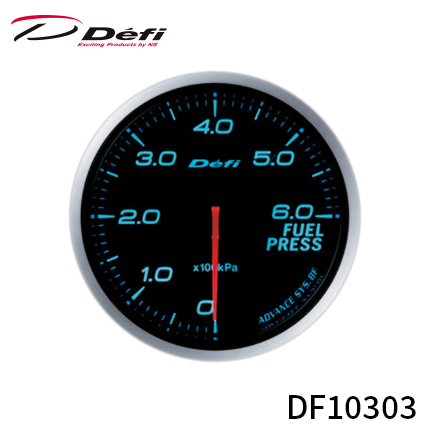 アドバンス BFメーター 60φ 燃圧計 0kPa～600kPa ブルー DF10303 ネジピッチ 1/8PT ご使用の際は別売りのDefi-Link ADVANCEコントロールユニットSEまたはADVANCEコントロールユニットが必要です。 Defi