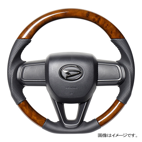 レアル ステアリング オリジナルシリーズ Dシェイプ 品番：DIB-42BRW-BK 適合：DAIHATSU アトレー (S700V/S710V) R3(2021).12～、DAIHATSU タフト (LA900S/LA910S) R2(2020).6～、DAIHATSU タント (LA650S/LA660S) ※タントカスタム含む、DAIHATSU タント ファンクロス エアバッグやパドルシフト、スイッチ、カバー類は純正品を再使用してください。ステアリングヒーターには対応しておりません。 REAL