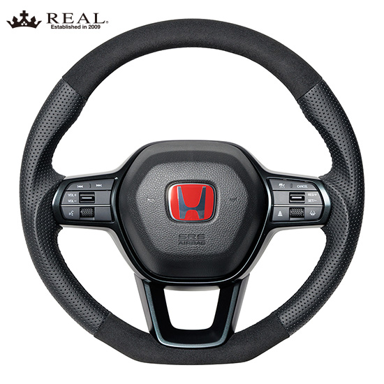 レアル ステアリング オリジナルシリーズ ソフトDシェイプ 品番：FL5-ALC-BK 適合：シビック タイプR (FL5) / CIVIC TYPE R R4(2022).9～、シビック (FL1/4) / CIVIC R3(2021).9～ 純正パーツ、純正エアバッグ、純正パドルシフト対応。純正ステアリングがステアリングヒーター付きの場合、この商品に交換するとステアリングヒーターは作動しません。 REAL