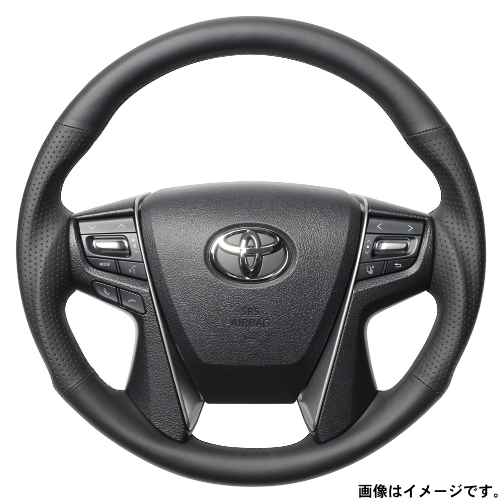 レアル ステアリング プレミアムシリーズ ラウンドシェイプ 品番：H30P-LPB-BK 適合：クラウン マジェスタ (210系) ※ハイブリッド含む H25.9～H30.4 / クラウン アスリート (210系) ※ハイブリッド含む H24.12～H30.6 / クラウン ロイヤル (210系) ※ハイブリッド含む H24.12～H30.6 / ヴェルファイア (30系) H27.1～ アルファード (30系) H27.1～ / ランドクルーザー (200系：後期) H27.8～R3.8 / ランドクルーザー プラド (150系：後期) H29.9～ REAL