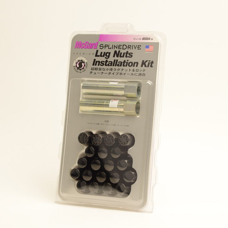 スプラインドライブ　インストレーションキット MCG-65554BK 種別：袋ナット（20個） / シート形状：テーパー / カラー：ブラック / キー数：1 / ネジ径×ピッチ：M12×1.25 / 全長：31.5 / ネジ部深さ：24.4 / キー外径：20.1 / レンチ径：21 / 主な適合：日産、（スバル、スズキ） McGard
