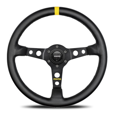 【在庫品特価】【正規品輸入品】 MOD.07 モデル07 ブラックレザー 35Φ M-41 ホーンボタンHB-17が付属します。ボス（ハブ）・アースリング・配線・取付ビス・レンチは付属しません。ボス（ハブ）側の付属品をご利用下さい。 MOMO