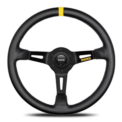 【在庫品特価】【正規品輸入品】 MOD.08 モデル08 レザー/ブラックスポーク 35Φ M-58 ホーンボタンHB-17が付属します。ボス（ハブ）・アースリング・配線・取付ビス・レンチは付属しません。ボス（ハブ）側の付属品をご利用下さい。 MOMO
