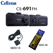 CS-691FH+GDO-13+GDO-20 前方＋車内2カメラドライブレコーダー+GPSユニット+反射ステッカー 前方と車内を同時に録画！車内側のアングル調整ができるので前方も車内もバッチリ録画 スーパーキャパシタ搭載！ 電源ケーブルが外れても安心 CELLSTAR 