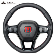レアル ステアリング オリジナルシリーズ ソフトDシェイプ 品番：FL5-LPB-RD 適合：シビック タイプR (FL5) / CIVIC TYPE R R4(2022).9～、シビック (FL1/4) / CIVIC R3(2021).9～ 純正パーツ、純正エアバッグ、純正パドルシフト対応。純正ステアリングがステアリングヒーター付きの場合、この商品に交換するとステアリングヒーターは作動しません。 REAL 