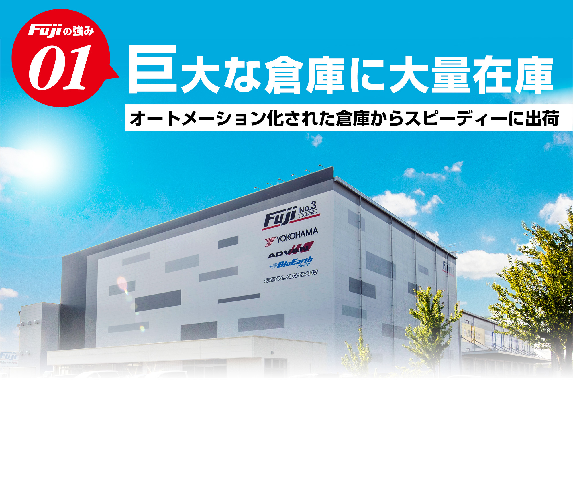 Fujiの強み01：巨大な倉庫に大量在庫！オートメーション化された倉庫からスピーディーに出荷